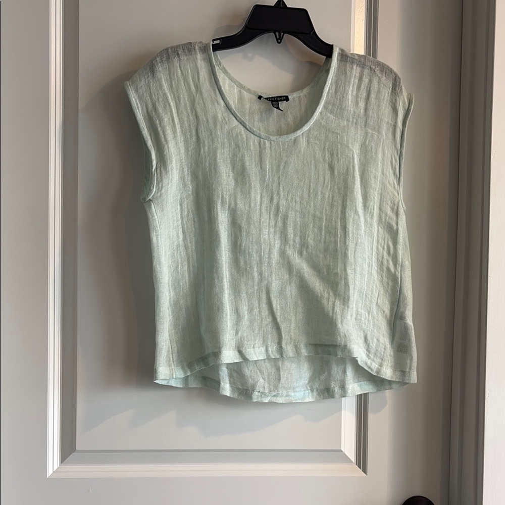 Eileen Fisher Green Relaxed Cap Sleeve Blouse